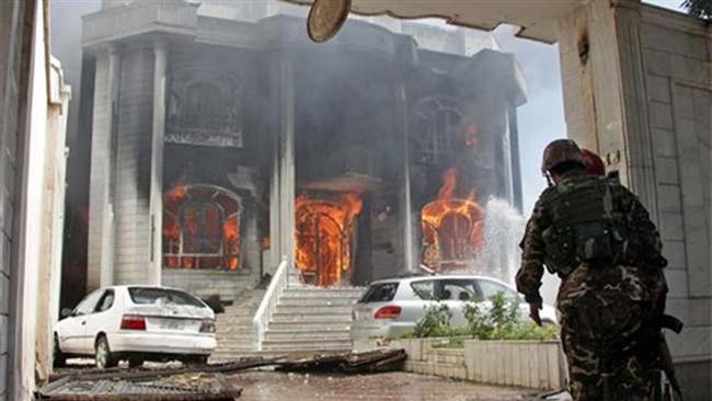 Az indiai konzulátus épülete a támadás után